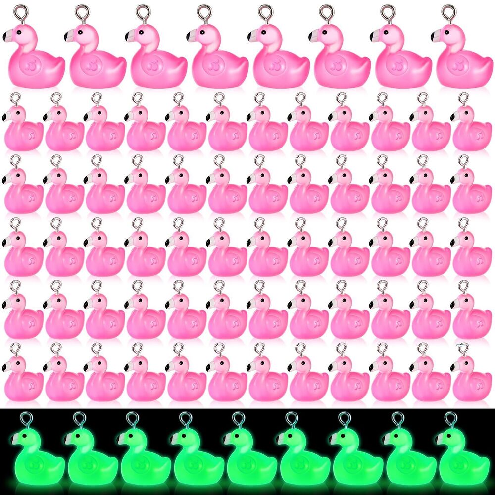 3614 80pcs Mini Resin Flamingo Ducks Charms, Glow in The Dark Flamingo Tiny